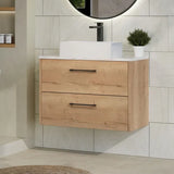 Hudson Reed Juno Autumn Oak 2 Drawer Wall Hung Vanity Unit With Carrara Laminate Worktop