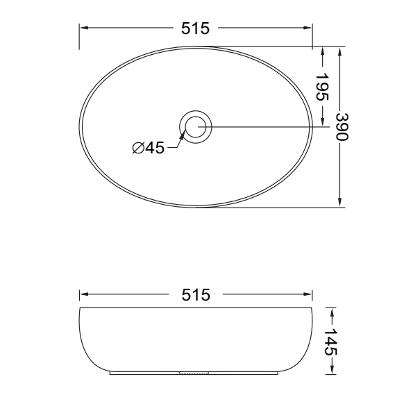 Art Countertop Basin Matte Black Oval 515mm