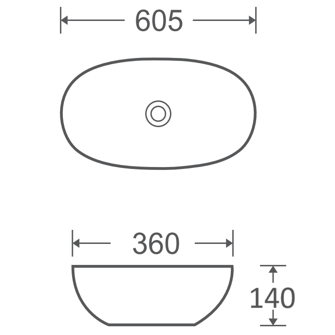 Marvel Countertop Basin Matte Black Oval 605MM