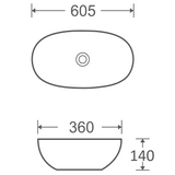 Marvel Countertop Basin Matte Black Oval 605MM