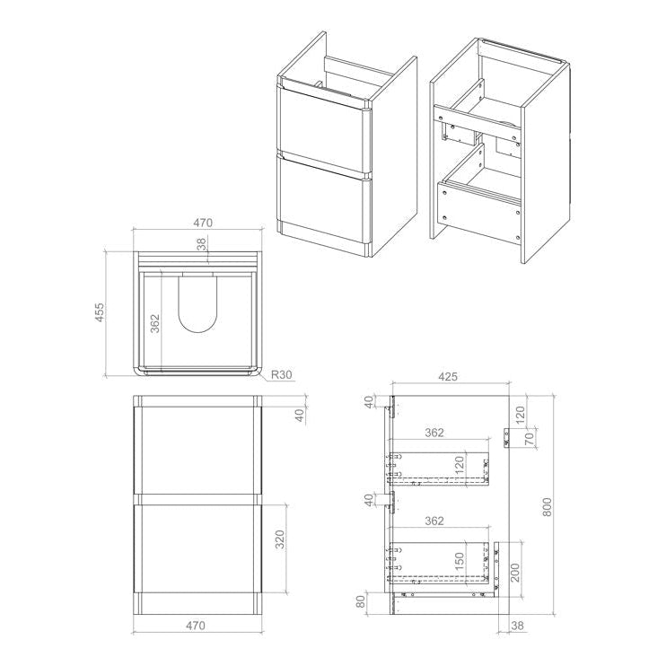Kuba Floor Standing 2 Drawer Basin Unit & 1TH Basin