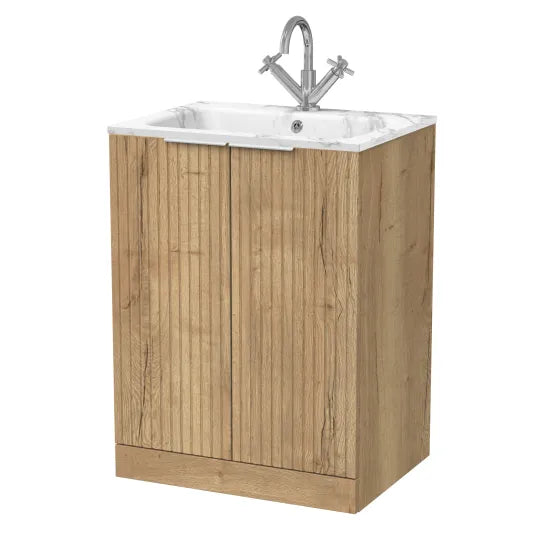 nuie lux Flume Autumn Oak Floor Standing 2-Door Unit & Stone Basin 1TH