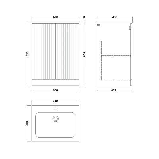 nuie lux Flume Autumn Oak Floor Standing 2-Door Unit & Stone Basin 1TH