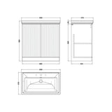 nuie lux Flume 800mm Autumn Oak 2 Door Floor Standing Vanity Unit With 3 Tap Holes Fireclay Basin