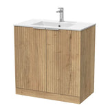 nuie lux Flume 800mm Autumn Oak 2 Door Floor Standing Vanity Unit With 1 Tap Hole Basin With Worktop