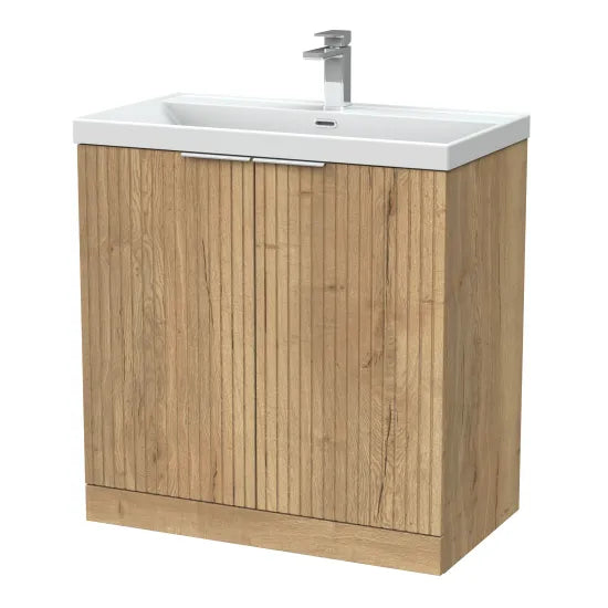 nuie lux Flume 800mm Autumn Oak 2 Door Floor Standing Vanity Unit With 1 Tap Hole Basin