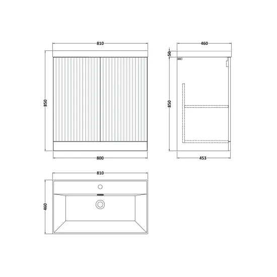 nuie lux Flume 800mm Autumn Oak 2 Door Floor Standing Vanity Unit With 1 Tap Hole Basin