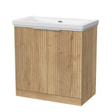 nuie lux Flume 800mm Autumn Oak 2 Door Floor Standing Vanity Unit With Fireclay Basin