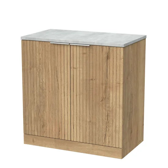 nuie lux Flume 800mm Autumn Oak 2 Door Floor Standing Vanity Unit With Bellato Grey Worktop
