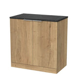nuie lux Flume 800mm Autumn Oak 2 Door Floor Standing Vanity Unit With Black Pietra Marble Laminate Worktop