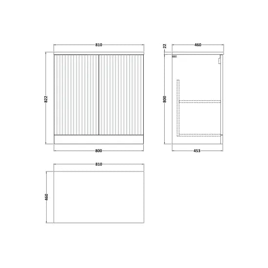 nuie lux Flume 800mm Autumn Oak 2 Door Floor Standing Vanity Unit With Carrara Laminate Worktop