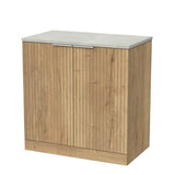 nuie lux Flume 800mm Autumn Oak 2 Door Floor Standing Vanity Unit With Cracked Marble Plaster Laminate Worktop