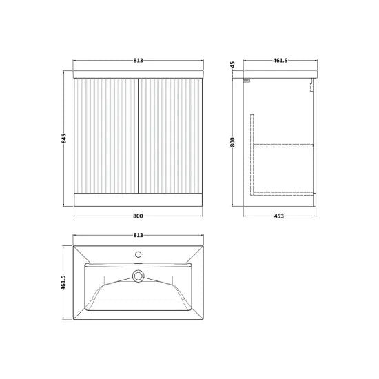 nuie lux Flume 800mm Autumn Oak 2 Door Floor Standing Vanity Unit With 1 Tap Hole Fireclay Basin