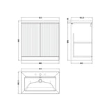 nuie lux Flume 800mm Autumn Oak 2 Door Floor Standing Vanity Unit With 3 Tap Holes Fireclay Basin
