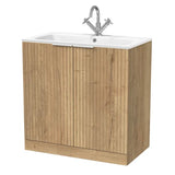 nuie lux Flume Autumn Oak 800mm Floor Standing 2-Door Unit & Stone Basin 1TH