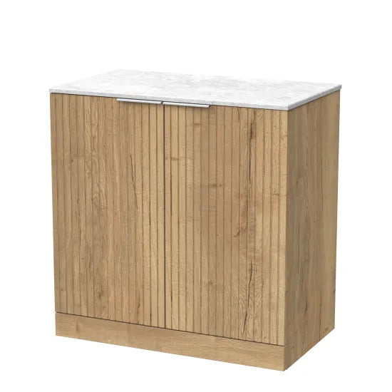 nuie lux Flume 800mm Autumn Oak 2 Door Floor Standing Vanity Unit With White Marble Worktop