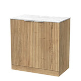 nuie lux Flume 800mm Autumn Oak 2 Door Floor Standing Vanity Unit With White Marble Worktop