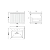 nuie lux Flume 600mm Autumn Oak 1 Drawer Wall Hung Vanity Unit With 3 Tap Holes Fireclay Square Basin