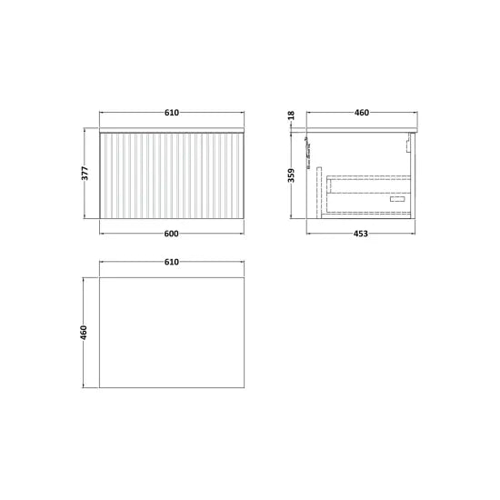 nuie lux Flume 600mm Autumn Oak 1 Drawer Wall Hung Vanity Unit With White Marble Worktop