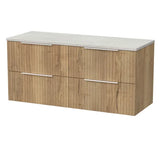 nuie lux Flume 1200mm Autumn Oak 4 Drawer Wall Hung Vanity Unit With Slate Grey Worktop