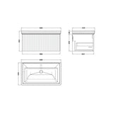 nuie lux Flume 800mm Autumn Oak 1 Drawer Wall Hung Vanity Unit With 1 Tap Hole Fireclay Basin With Ceramic Basin