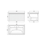 nuie lux Flume 800mm Autumn Oak 1 Drawer Wall Hung Vanity Unit With 3 Tap Holes Fireclay Basin