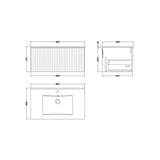 nuie lux Flume 800mm Autumn Oak 1 Drawer Wall Hung Vanity Unit With 1 Tap Hole Basin With Worktop