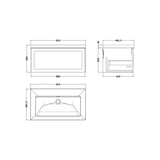 nuie lux Flume 800mm Autumn Oak 1 Drawer Wall Hung Vanity Unit With Fireclay Square Basin