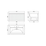 nuie lux Flume 800mm Autumn Oak 1 Drawer Wall Hung Vanity Unit With 3 Tap Holes Fireclay Basin