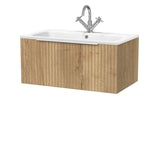 nuie lux Flume Autumn Oak 800mm Wall Hung 1-Drawer Unit & Stone Basin 1TH