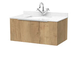 nuie lux Flume 800mm Autumn Oak 1 Drawer Wall Hung Vanity Unit With 1 Tap Hole Marble Worktop