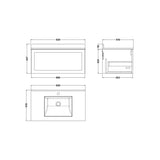 nuie lux Flume 800mm Autumn Oak 1 Drawer Wall Hung Vanity Unit With 1 Tap Hole Marble Worktop