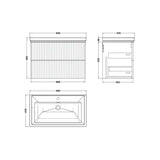 nuie lux Flume 800mm Autumn Oak 2 Drawer Wall Hung Vanity Unit With 1 Tap Hole Fireclay Basin With Ceramic Basin
