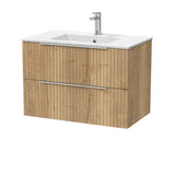 nuie lux Flume 800mm Autumn Oak 2 Drawer Wall Hung Vanity Unit With 1 Tap Hole Basin With Worktop