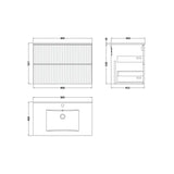nuie lux Flume 800mm Autumn Oak 2 Drawer Wall Hung Vanity Unit With 1 Tap Hole Basin With Worktop