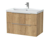 nuie lux Flume 800mm Autumn Oak 2 Drawer Wall Hung Vanity Unit With 1 Tap Hole Basin