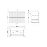 nuie lux Flume 800mm Autumn Oak 2 Drawer Wall Hung Vanity Unit With Fireclay Square Basin