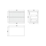 nuie lux Flume 800mm Autumn Oak 2 Drawer Wall Hung Vanity Unit With Black Pietra Marble Laminate Worktop