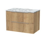 nuie lux Flume 800mm Autumn Oak 2 Drawer Wall Hung Vanity Unit With Carrara Laminate Worktop
