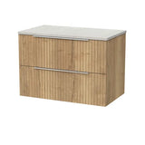 nuie lux Flume 800mm Autumn Oak 2 Drawer Wall Hung Vanity Unit With Slate Grey Worktop