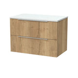 nuie lux Flume 800mm Autumn Oak 2 Drawer Wall Hung Vanity Unit With White Matt Nebula Worktop