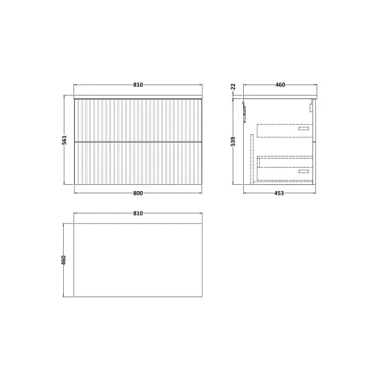 nuie lux Flume 800mm Autumn Oak 2 Drawer Wall Hung Vanity Unit With White Matt Nebula Worktop