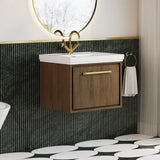 Hudson Reed Lille Antique Oak 1 Drawer Wall Hung Vanity Unit With 1 Tap Hole Fireclay Basin