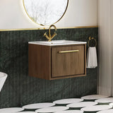 Hudson Reed Lille Antique Oak 1 Drawer Wall Hung Vanity Unit With 1 Tap Hole Basin