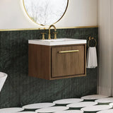 Hudson Reed Lille Antique Oak 1 Drawer Wall Hung Vanity Unit With 3 Tap Holes Fireclay Basin