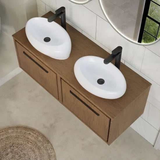 Hudson Reed Lille 605mm Antique Oak 2 Drawer Wall Hung Vanity Unit With Co-ordinating Worktop