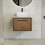 Hudson Reed Lille 600mm Antique Oak 1 Drawer Wall Hung Vanity Unit With White Marble Worktop