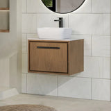 Hudson Reed Lille 600mm Antique Oak 1 Drawer Wall Hung Vanity Unit With White Marble Worktop