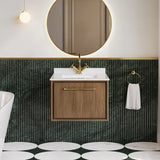 Hudson Reed Lille 600mm Antique Oak 1 Drawer Wall Hung Vanity Unit With Square Basin With Marble Worktop