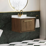 Hudson Reed Lille 600mm Antique Oak 1 Drawer Wall Hung Vanity Unit With Square Basin With Marble Worktop